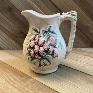 Vintage 1970 Atlantic Mold Boysenberry & Leaves Hand Painted Pitcher Muted Color